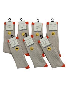 Sun+Stone Men's Socks Lot of 7 Smiley Face Crew Socks Sock Size 10-13 NEW